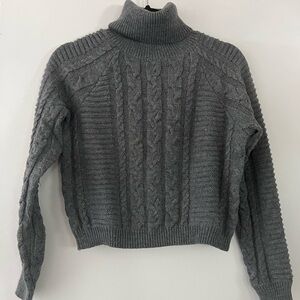 Lulu’s Gray Cable Knit Turtleneck Sweater